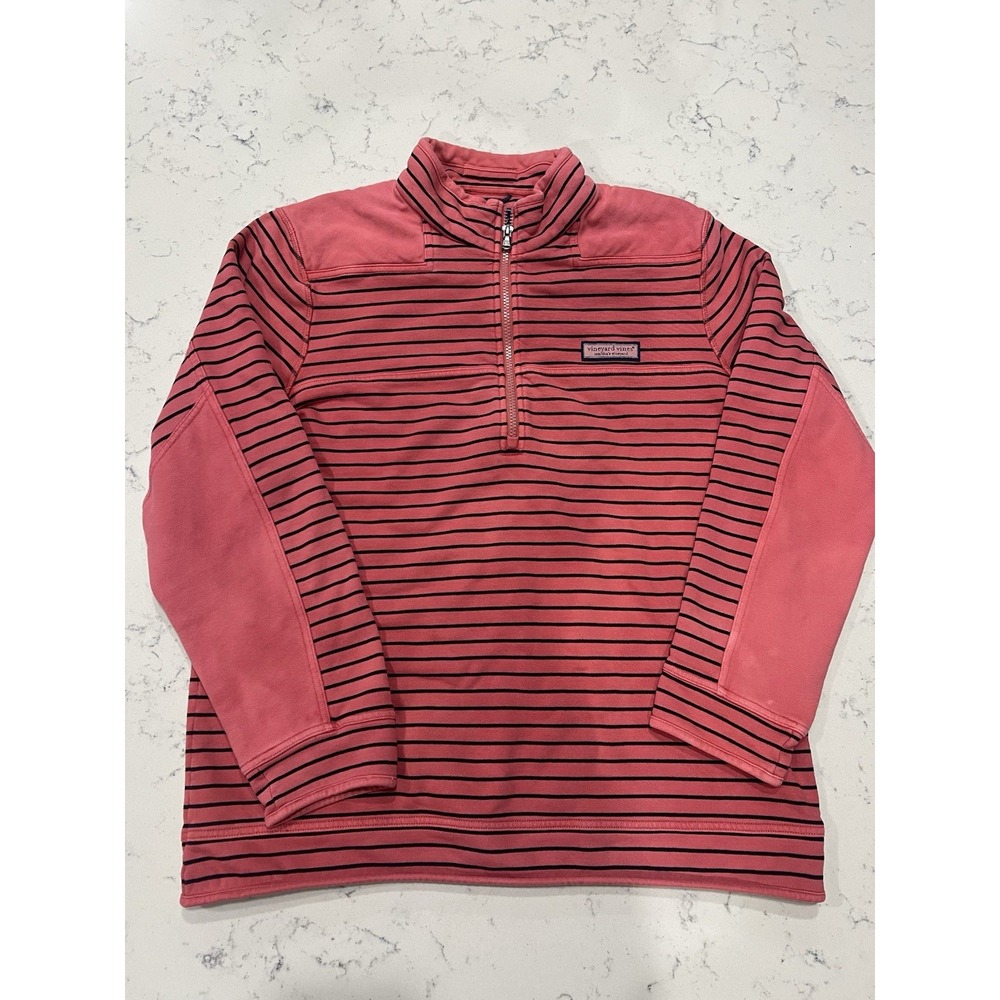 Vineyard Vines Jacket Womens Large Pink Striped 1/2 Zip Cotton Long Sleeve Knit